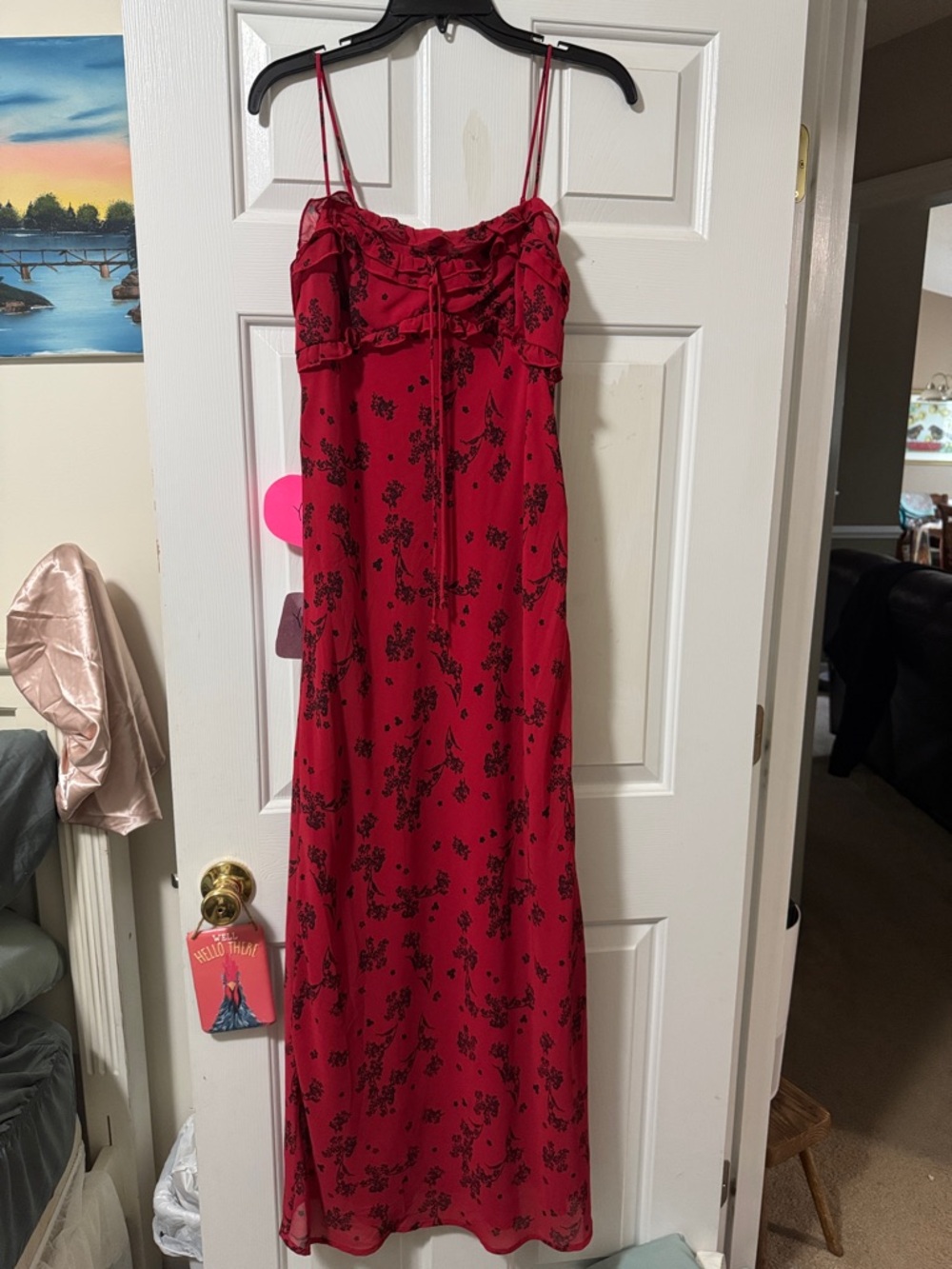 wild fable Red Floral Spaghetti-Strap Maxi Dress